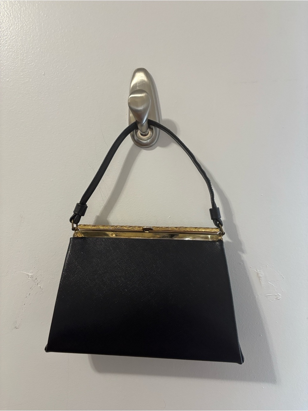 Vintage Black and Gold Women's Shoulder Bag